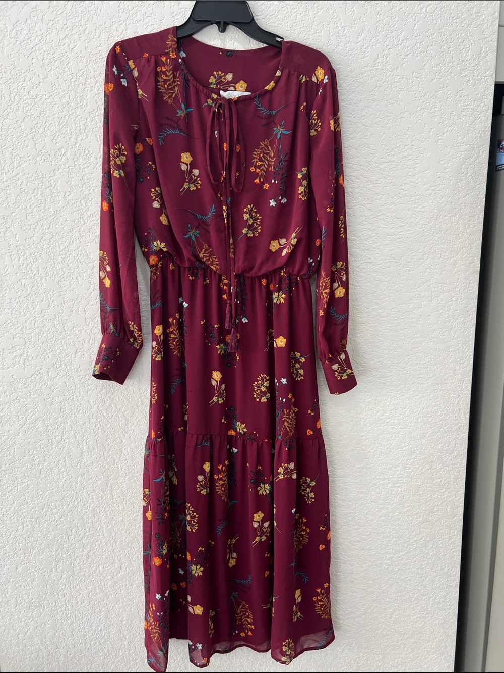 Wayf Burgundy Floral Long Sleeve Midi Dress